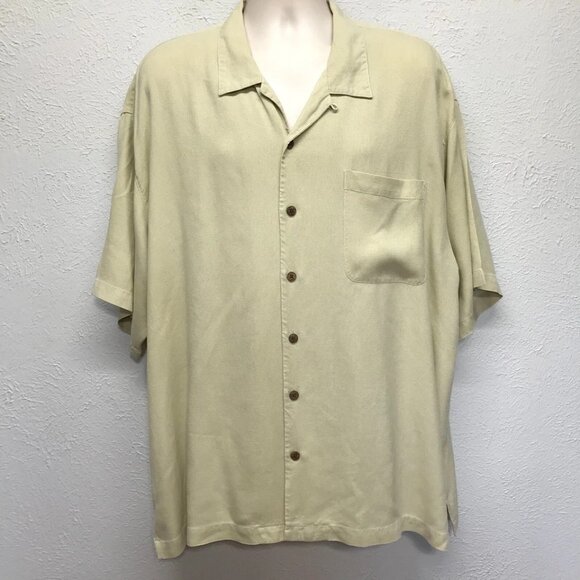 Tommy Bahama Shirt Mens XXL Beige Silk Embroidered Cigar Club Short Sleeves - Picture 2 of 9